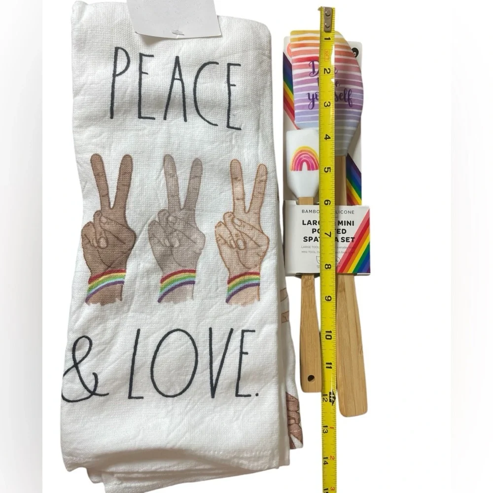 Rainbow Pride Rae Dunn Kitchen Towels & Silicone Spatulas 4 Pieces NEW